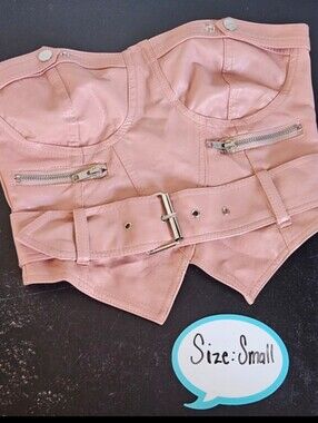 Shein Faux Leather Tube Top Buckle Zipper Dusty Pink Biker Womens Size Small